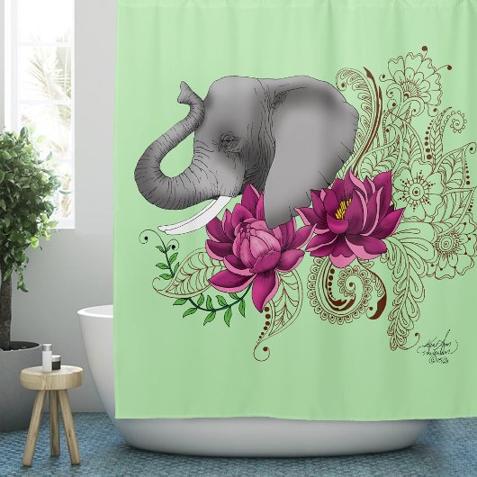 Olifant Henna Lotus Bloemen Douchegordijn
