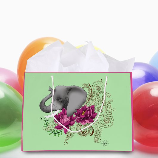 Olifant Henna Lotus Bloemen Groot Cadeauzakje