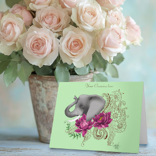 Olifant Henna Lotus Bloemen Kaart