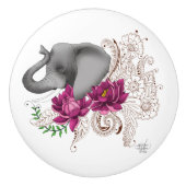 Olifant Henna Lotus Bloemen Keramische Knop (Voorkant)