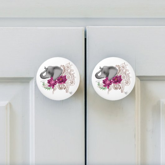 Olifant Henna Lotus Bloemen Keramische Knop