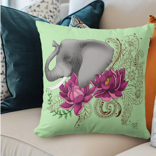 Olifant Henna Lotus Bloemen Kussen