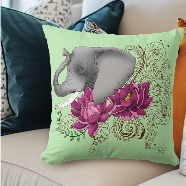 Olifant Henna Lotus Bloemen Kussen (Creator heeft geüpload)
