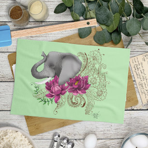 Olifant Henna Lotus Bloemen Theedoek