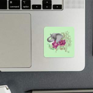 Olifant Henna Lotus Bloemen Vierkante Sticker