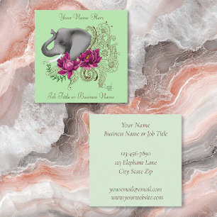 Olifant Henna Lotus Bloemen Vierkante Visitekaartje