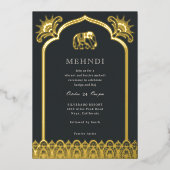 Olifant & Henna-ontwerp Indiase Mehndi Goud Folie Uitnodiging (Voorkant)