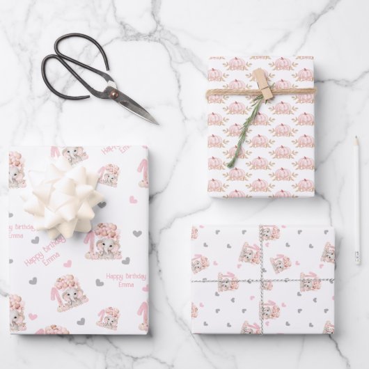 Olifant Herfst 1e Verjaardags Meisje Gepersonalise Inpakpapier Vel (Voorkant)