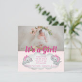 Olifant Het is een Meisje Roze Foto Geboorteaankon (Staand voorkant)