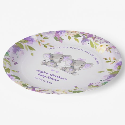 Olifant Het is Twin Girls Baby shower Sprinkle Sch Papieren Bordje (Gekanteld)