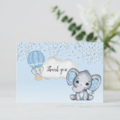 Olifant Hete Luchtballon Baby Jongensdouche Dank u Bedankkaart (Staand voorkant)