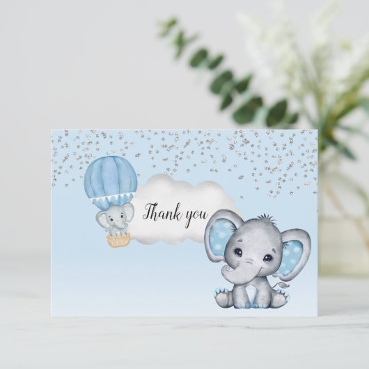 Olifant Hete Luchtballon Baby Jongensdouche Dank u Bedankkaart (Staand voorkant)
