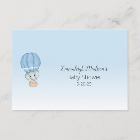 Olifant Hete Luchtballon Baby Jongensnaam Game Enc Informatiekaartje (Achterkant)