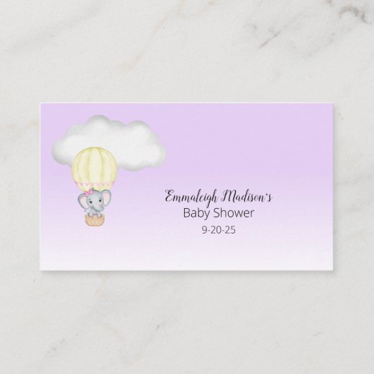 Olifant Hete Luchtballon Baby Paarse Luier Raffle Informatiekaartje (Achterkant)