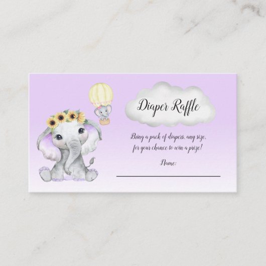 Olifant Hete Luchtballon Baby Paarse Luier Raffle Informatiekaartje (Voorkant)