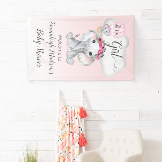 Olifant Hete Luchtballon Baby shower Het is een Me Spandoek (Insitu)