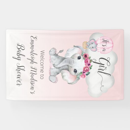 Olifant Hete Luchtballon Baby shower Het is een Me Spandoek (Horizontaal)