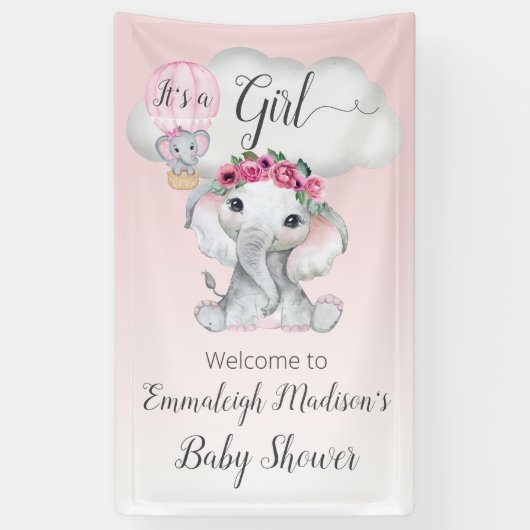 Olifant Hete Luchtballon Baby shower Het is een Me Spandoek (Verticaal)