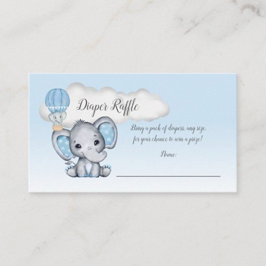 Olifant Hete Luchtballon Baby shower Luier Raffle Informatiekaartje (Voorkant)