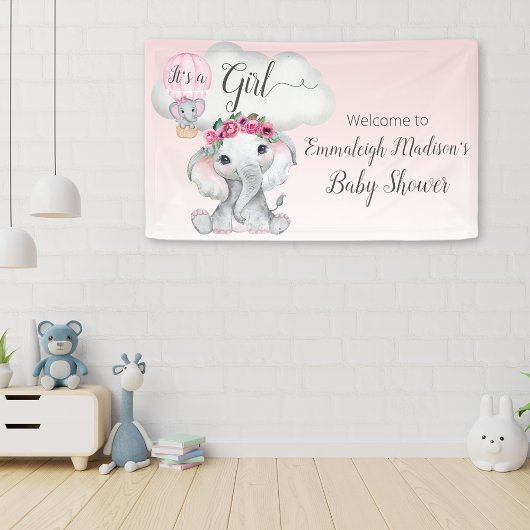 Olifant Hete Luchtballon Baby shower Welkomstbord Spandoek