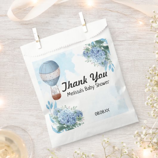 Olifant Hete Luchtballon Blauwe Hortensia Bedankzakje (Geknipt)