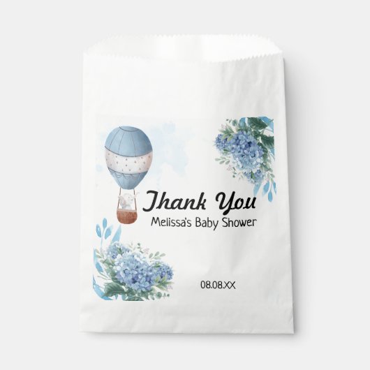 Olifant Hete Luchtballon Blauwe Hortensia Bedankzakje (Voorkant)