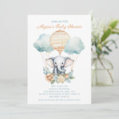 Olifant Hete Luchtballon Blauwe Perzik Jongen Kaart (Staand voorkant)