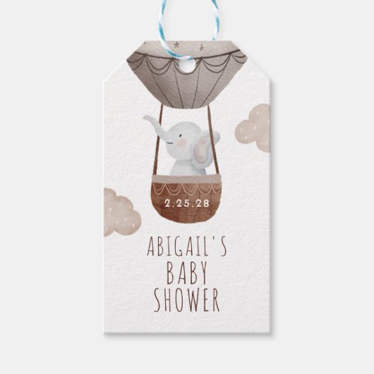 Olifant Hete Luchtballon Boho Baby shower Cadeaulabel (Voorkant)