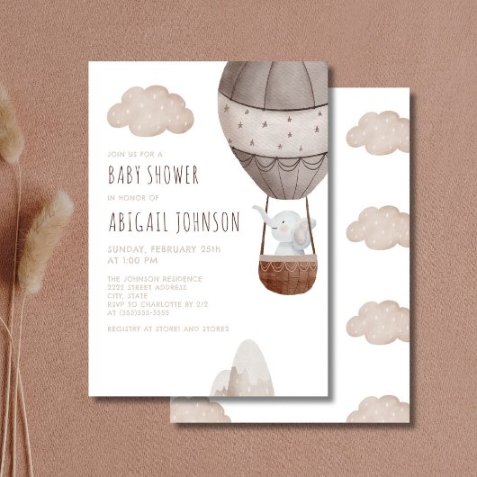 Olifant Hete Luchtballon Boho Baby shower Kaart