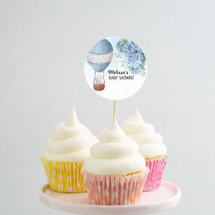 Olifant Hete Luchtballon Hydrangea Cupcake Topper Ronde Sticker