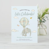 Olifant hete luchtballon jongens verjaardag uitnod kaart (Staand voorkant)
