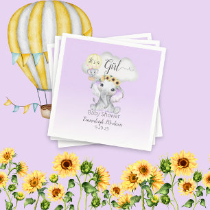 Olifant Hete Luchtballon Paarse Baby shower Servet