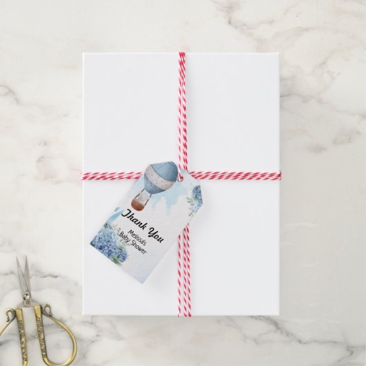 Olifant heteluchtballon blauwe hortensia cadeaulabel (Met Touw)