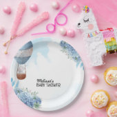 Olifant heteluchtballon blauwe hortensia op maat papieren bordje (Feest)