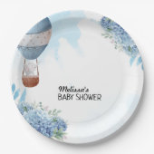 Olifant heteluchtballon blauwe hortensia op maat papieren bordje (Voorkant)