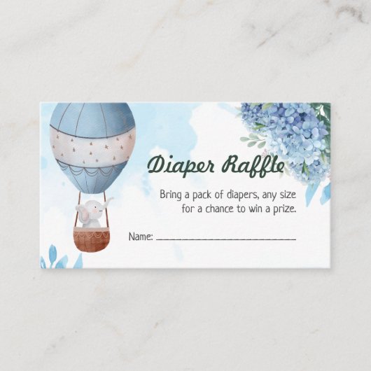 Olifant heteluchtballon luier verloting kaarten (Voorkant)