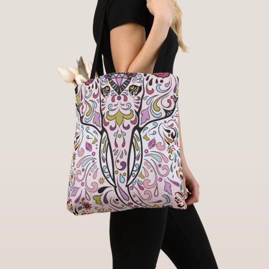 Olifant Hindi India suiker schedel patroon Tote Bag (Dichtbij)