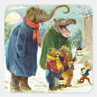 Olifant, Hippopotamus & Beren Go Caroling Vierkante Sticker