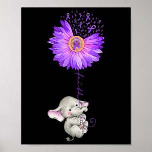 Olifant Hold Paarse Zonnebloem Fibromyalgie Awaren Poster