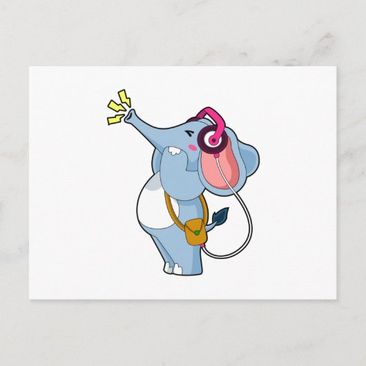 Olifant Hoofdtelefoon Muziek Briefkaart (Voorkant)