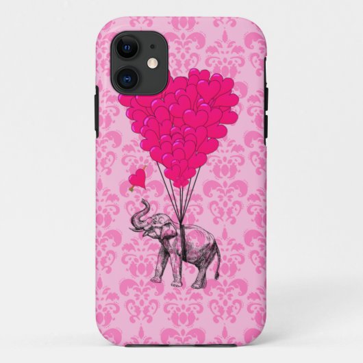 Olifant houdt hart vast op roze damast Case-Mate iPhone case (Achterkant)