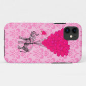 Olifant houdt hart vast op roze damast Case-Mate iPhone case (Achterkant (horizontaal))
