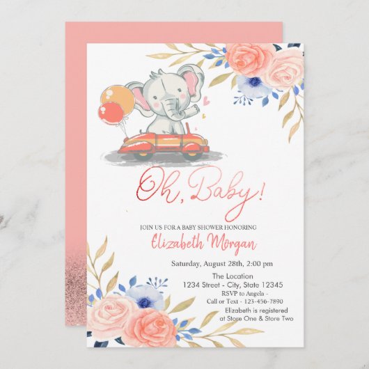 olifant in auto's, ballonnen Baby shower Kaart (Voorkant / Achterkant)