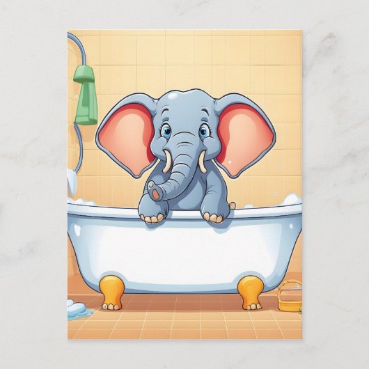 Olifant in bad briefkaart (Voorkant)