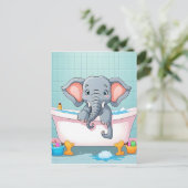 Olifant in bad briefkaart (Staand voorkant)