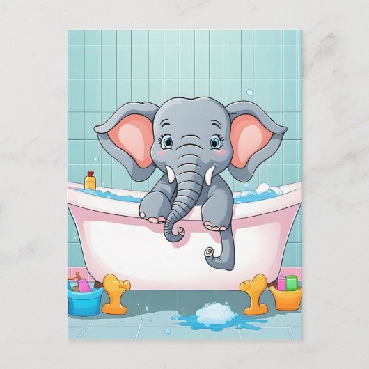 Olifant in bad briefkaart (Voorkant)