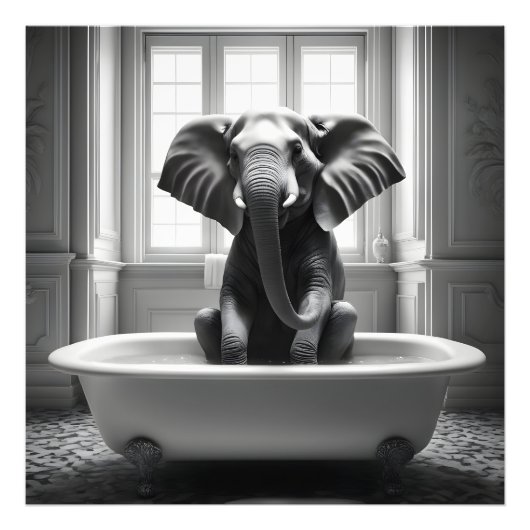 Olifant in bad foto afdruk (Voorkant)