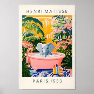 Olifant in bad Grappig Poster, Tropische Badkamer Poster