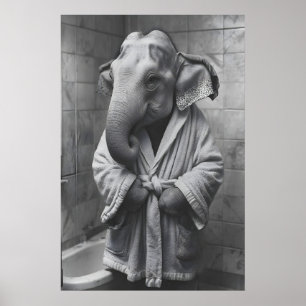 Olifant in badjas print, grappige badkamer kunst poster