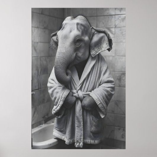 Olifant in badjas print, grappige badkamer kunst poster (Voorkant)